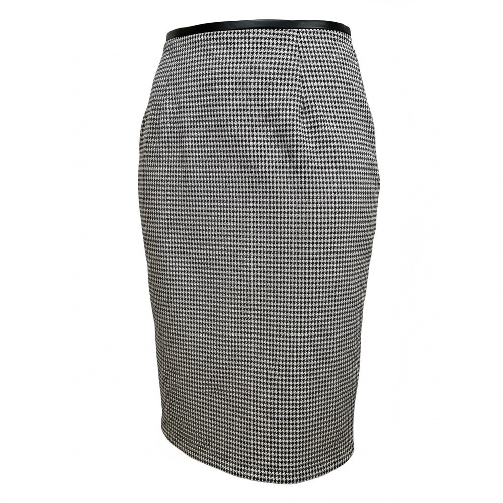 Avenue Womens Plus Size 18/20 Houndstooth Pencil Skirt Faux Leather Trim Black